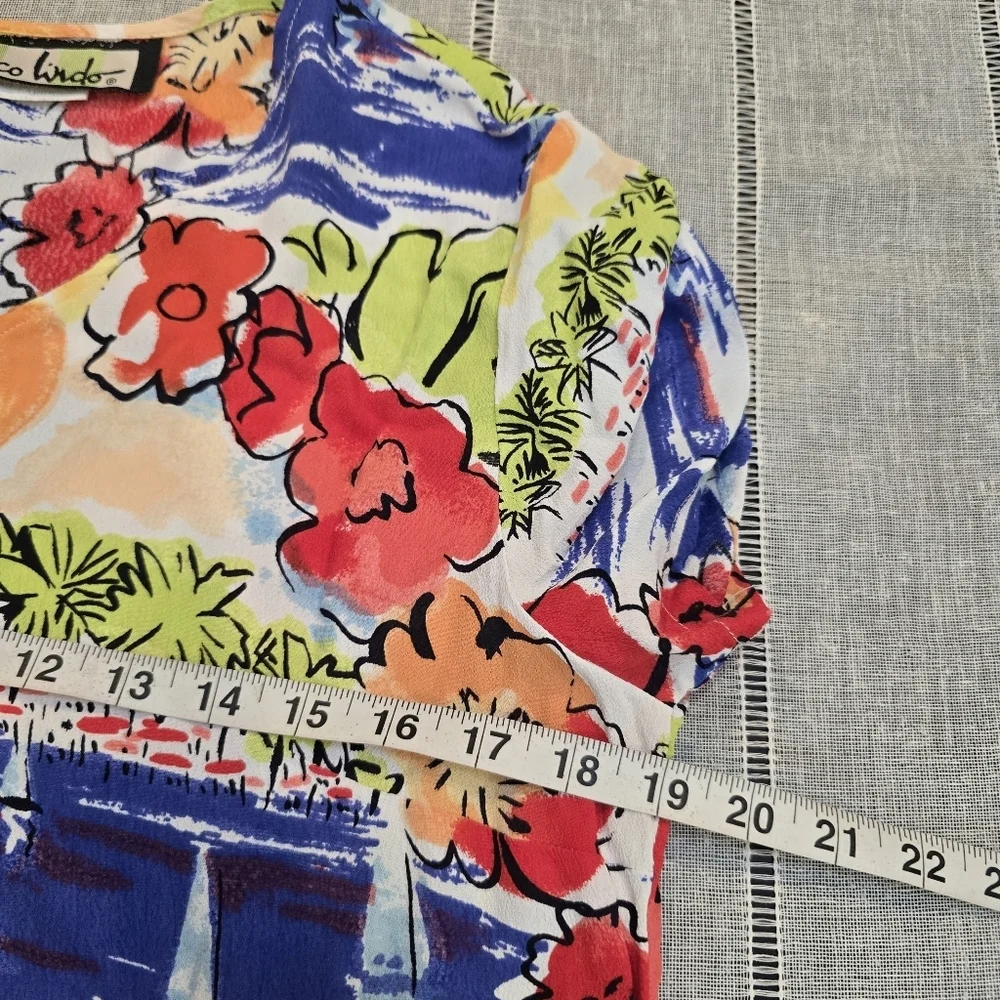 Loco Lindo Vintage Tropical Print Floral  Dress Size Large Short Sleeve Made Usa